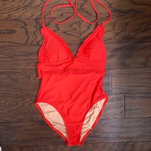 J Crew Cherry 🍒 Red Ruffled Swimsuit